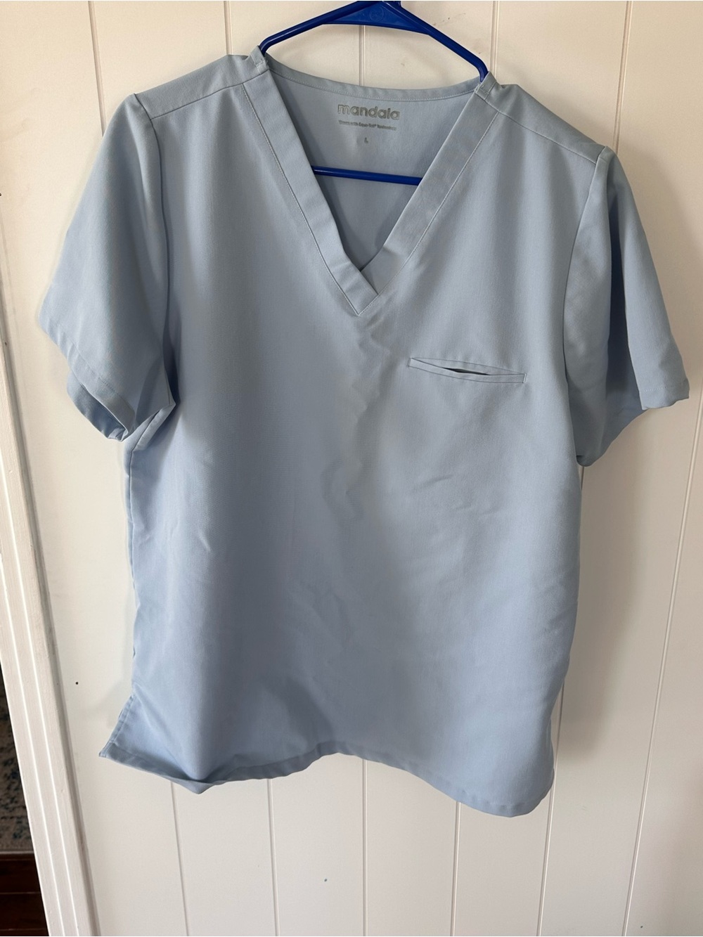 Mandala Women's V-Neck Short Sleeve Scrub Top in Powder Blue